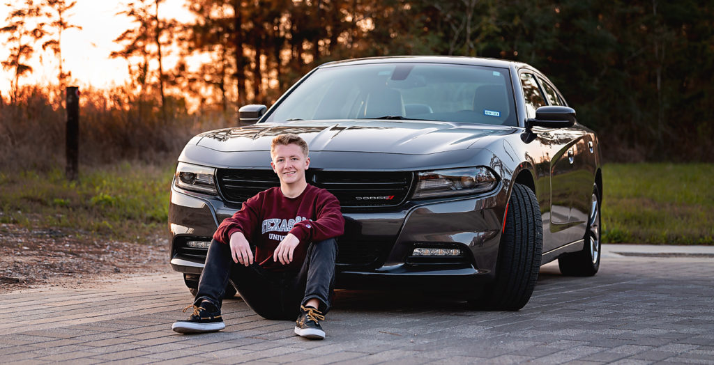 Golden hour senior photos with cars