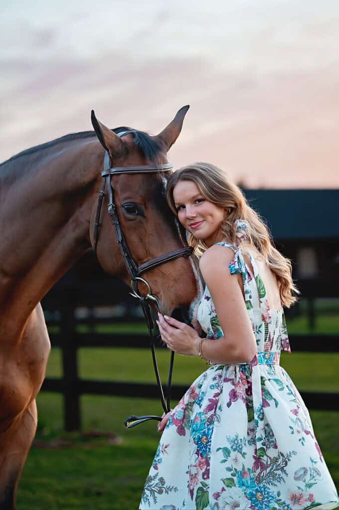 sunset senior session with a horse